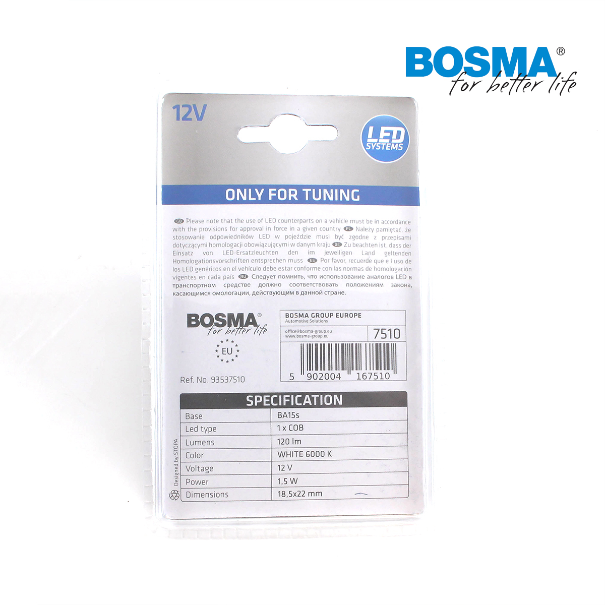 Led-lampe BA15S 12V 1xLED COB 6000K Bosma 2-pak - 2