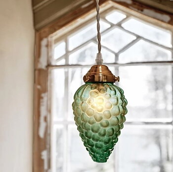 Lampa Druva grön mässing textilsladd tak kopp shabby chic lantlig stil