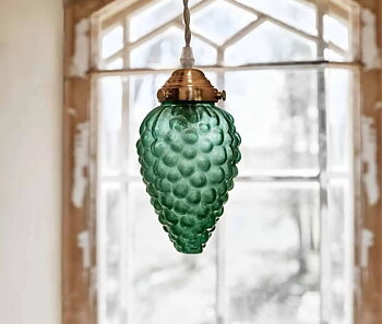 Lampa Druva grön mässing textilsladd tak kopp shabby chic lantlig stil