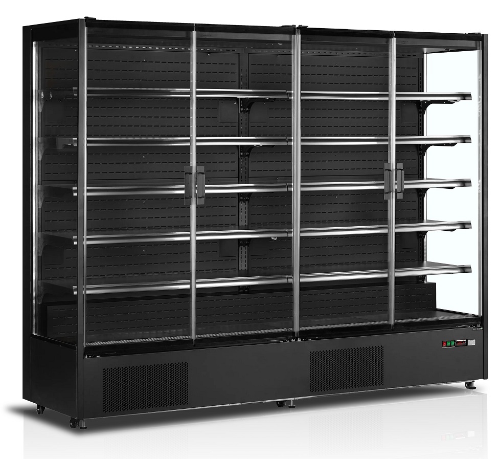 Butikskyl Glasdörrar utan ram, Sidoväggar i glas, Ventilerad kylning, LED-belysning - 4