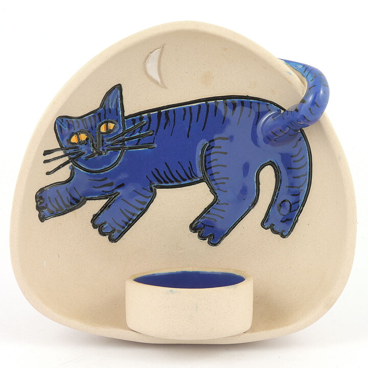 Fifalla Luna Langelund (1980s) Blue Cat Wall Candleholder 15 cm