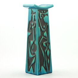 Carl-Harry Stålhane (Havanna 1954) Modern Turquoise Vase with Black Decor 26 cm