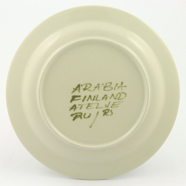  Raija Uosikkinen (1960s) Three Studio Plates with Green/Yellow Decor 20 cm
