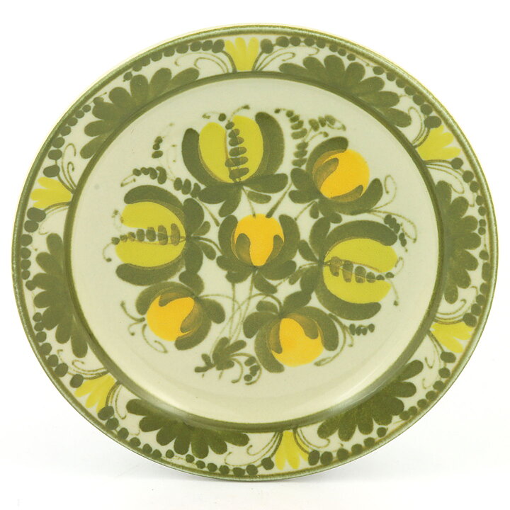  Raija Uosikkinen (1960s) Three Studio Plates with Green/Yellow Decor 20 cm
