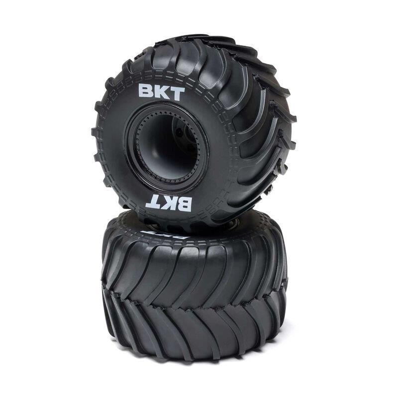 LOSI MT Tires, Black Beadlock, Premounted (2): Mini LMT