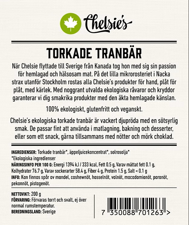 Torkade Tranbär 200 g x8, EKO - 2