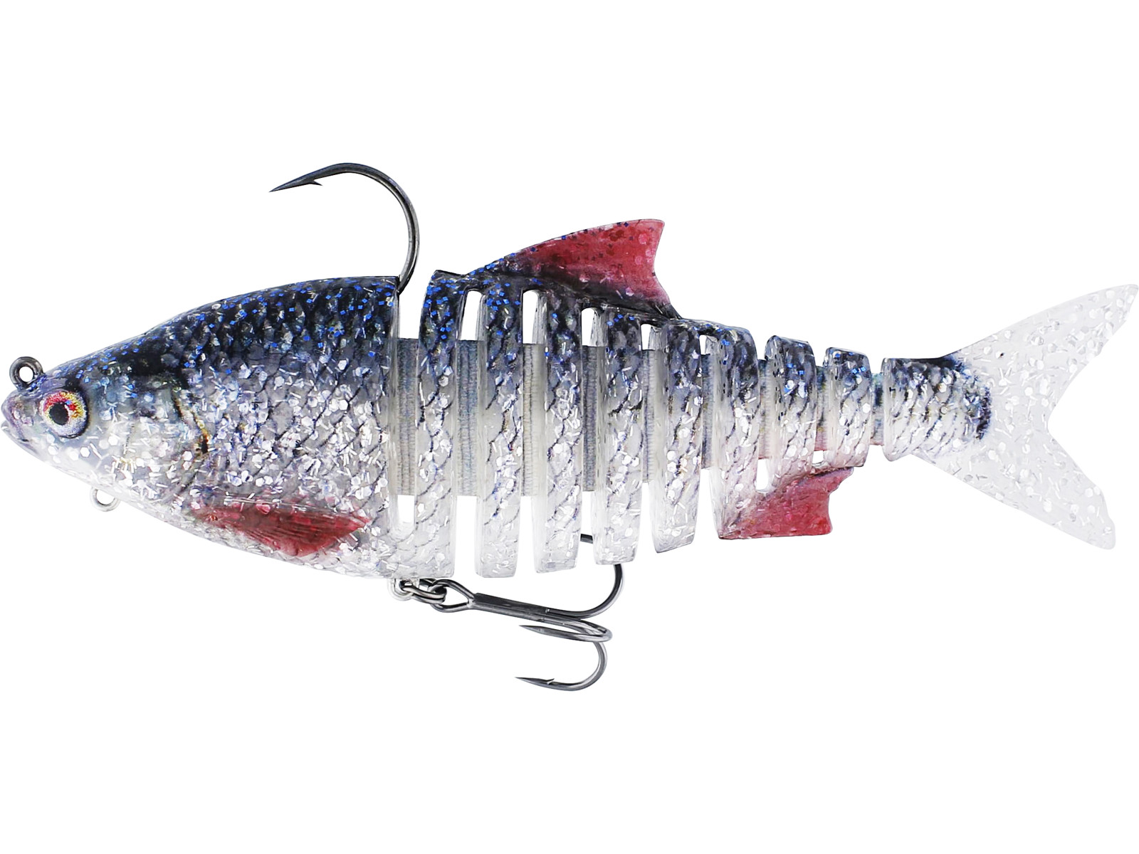 Westins ricky the roach multi jointed swimbait is ready to fish, fully rigged with hook and weight ready to be fished