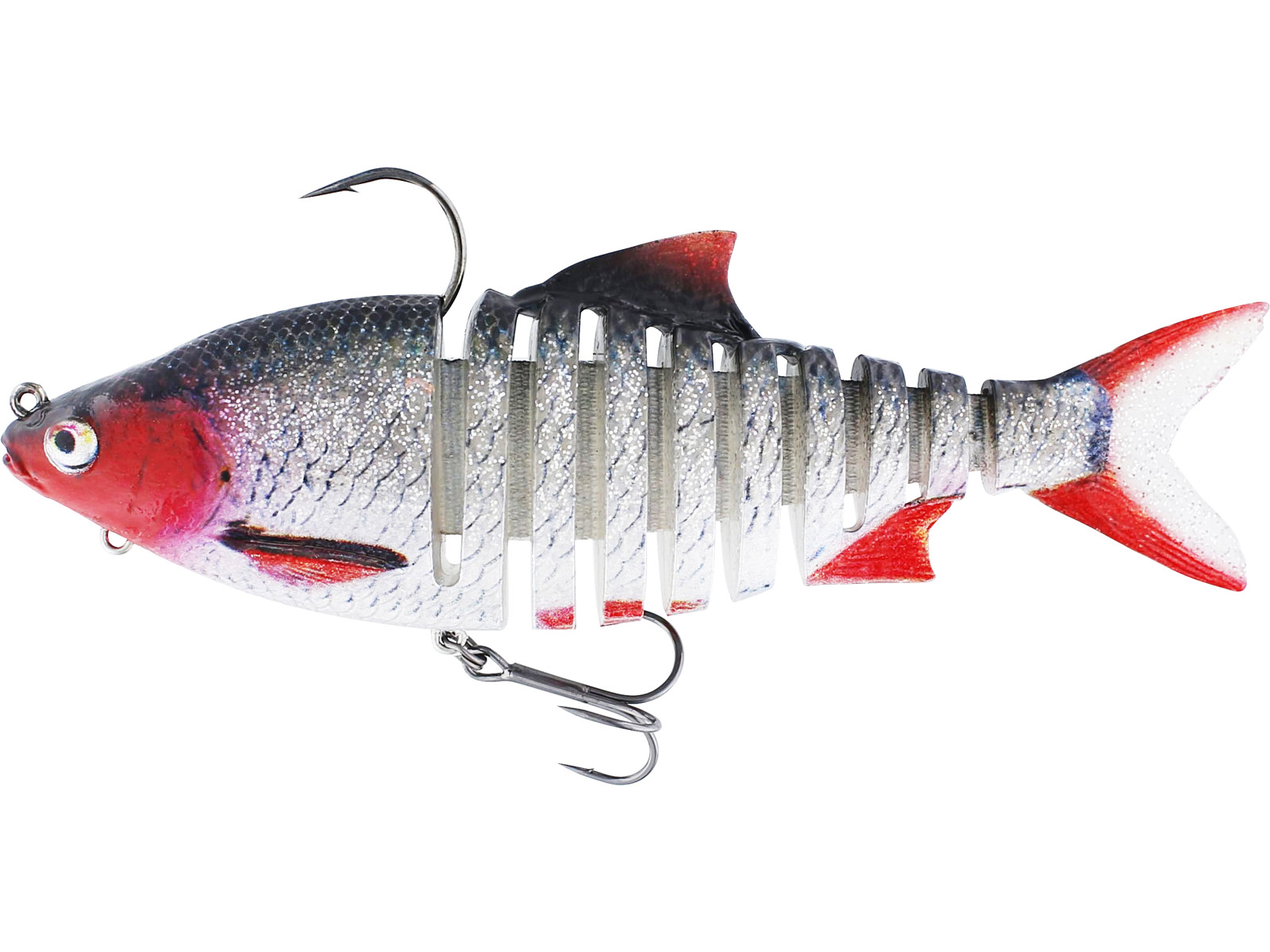 Westins ricky the roach multi jointed swimbait is ready to fish, fully rigged with hook and weight ready to be fished