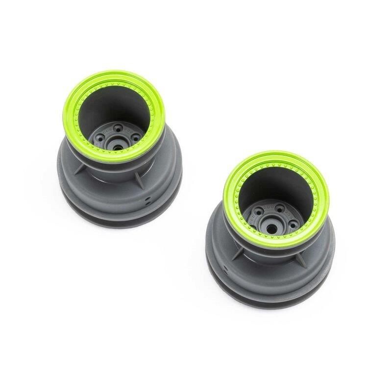 LOSI MT Wheel, Green Beadlock, Lt Grey(2): Mini LMT