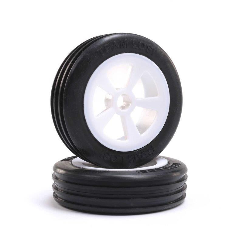 LOSI Rib Front Tires, Mounted, White (2): Mini JRX2