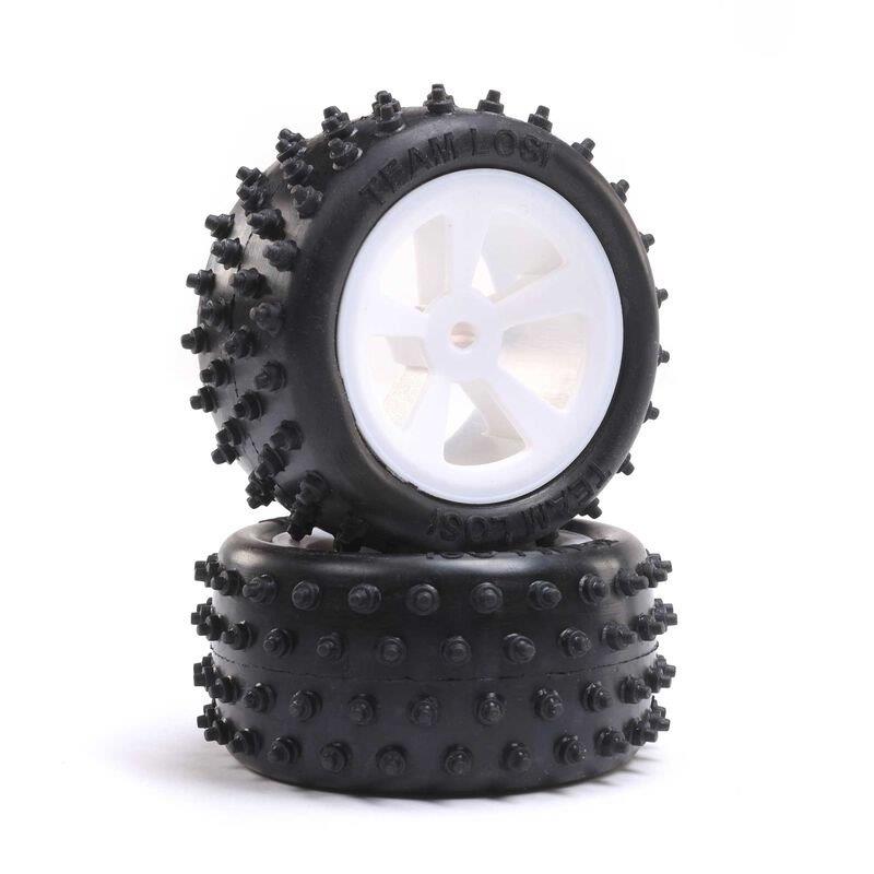 LOSI 4 Row Rear Tires, Mounted, White (2): Mini JRX2