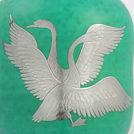 Wilhelm Kåge (Argenta 1937) Green Vase with Swan Motif 18 cm
