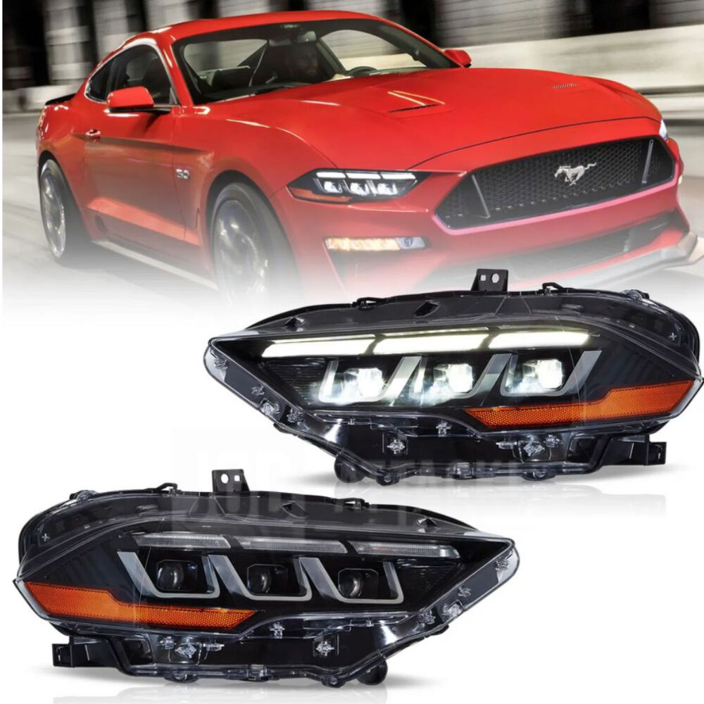Full LED-strålkastare – S650-stil – Orange blinkers – VLAND – Set (FORD MUSTANG 2018–2023)