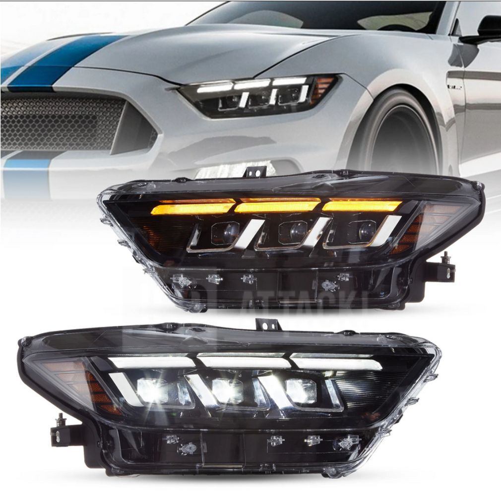 S650-stil Full LED-strålkastare med orange blinkers – Set (FORD MUSTANG 2015–2017)