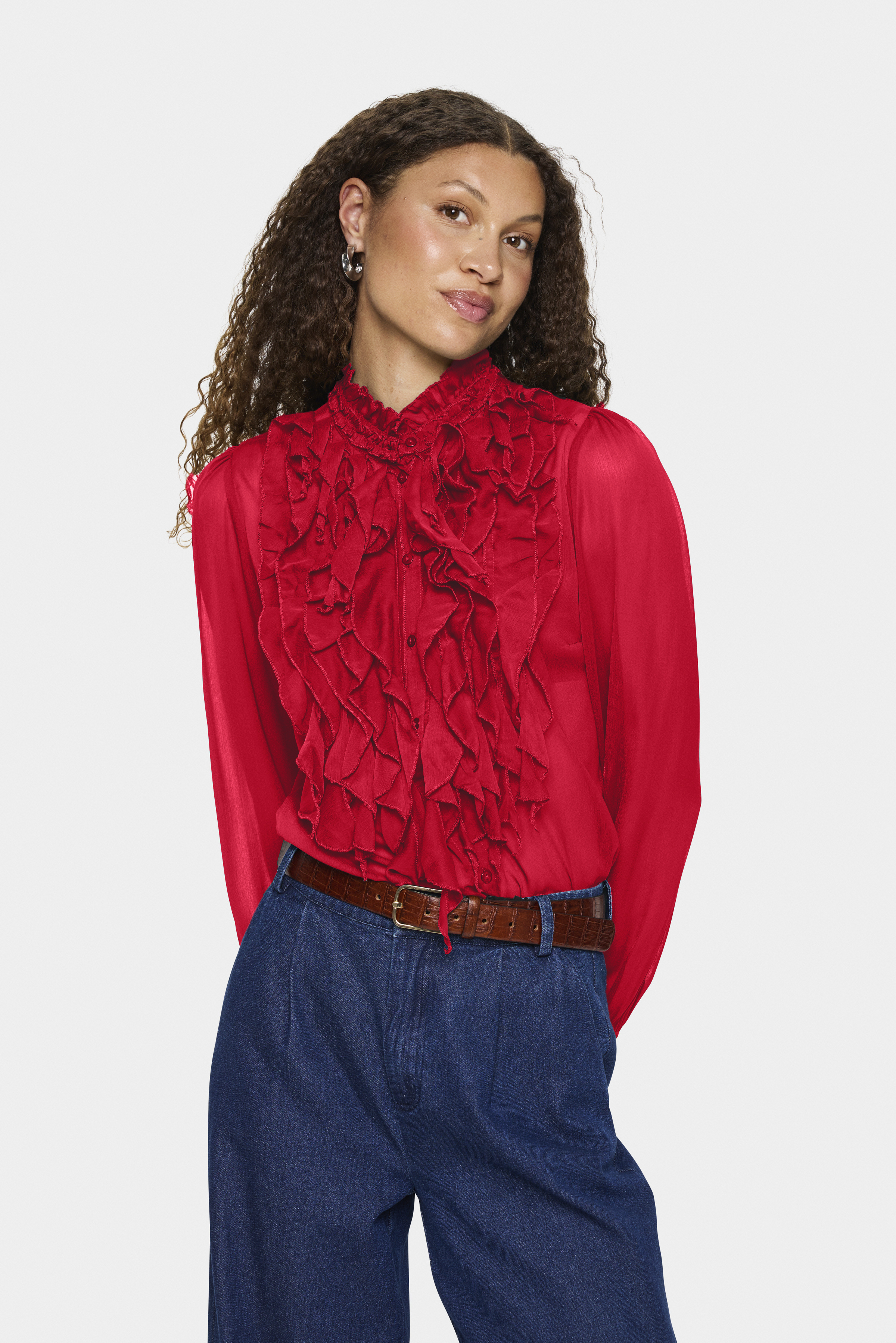 LiljaSZ Crinkle LS Shirt Chinese Red - 5