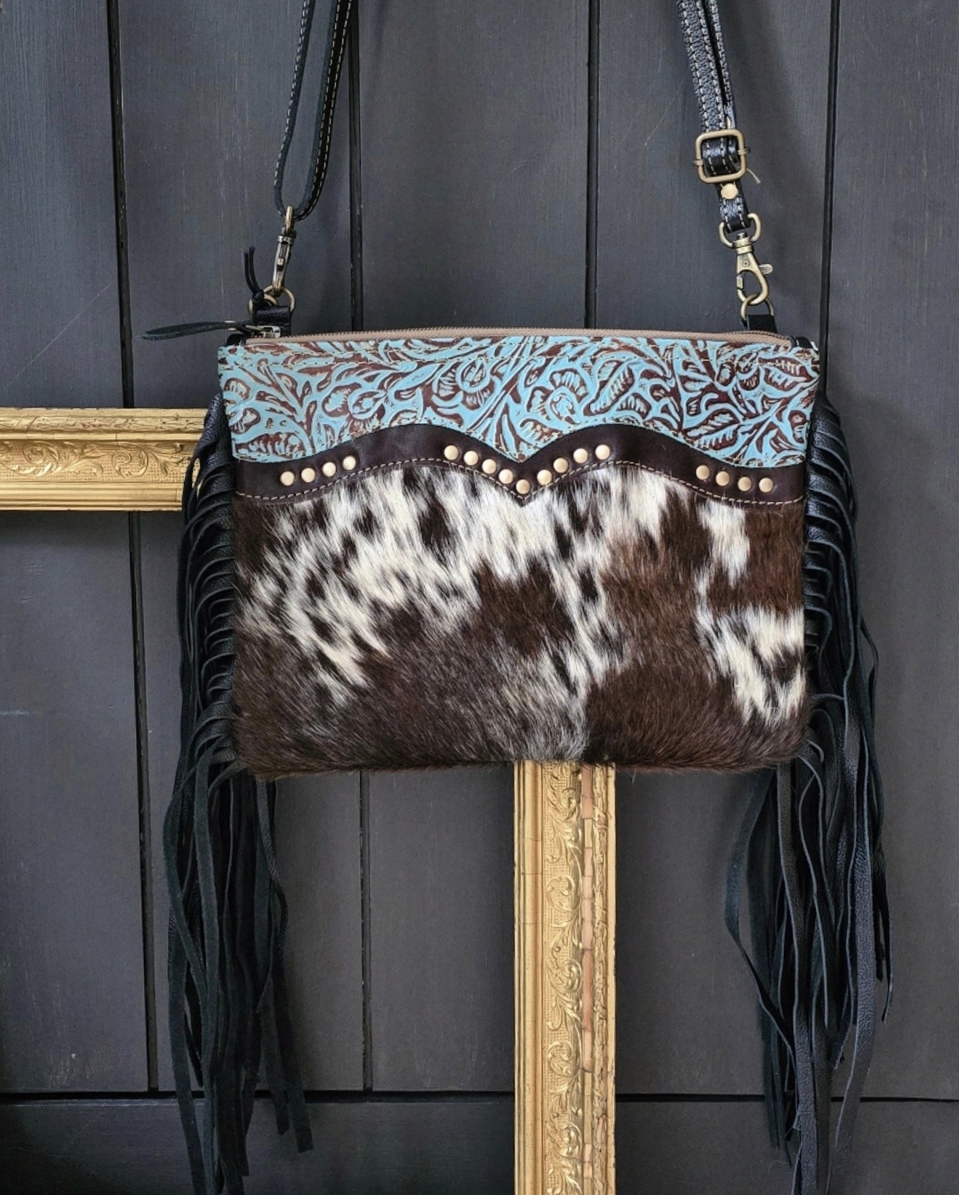 Crossbody Bag Skinnväska - Turquoise & Fringes - 3