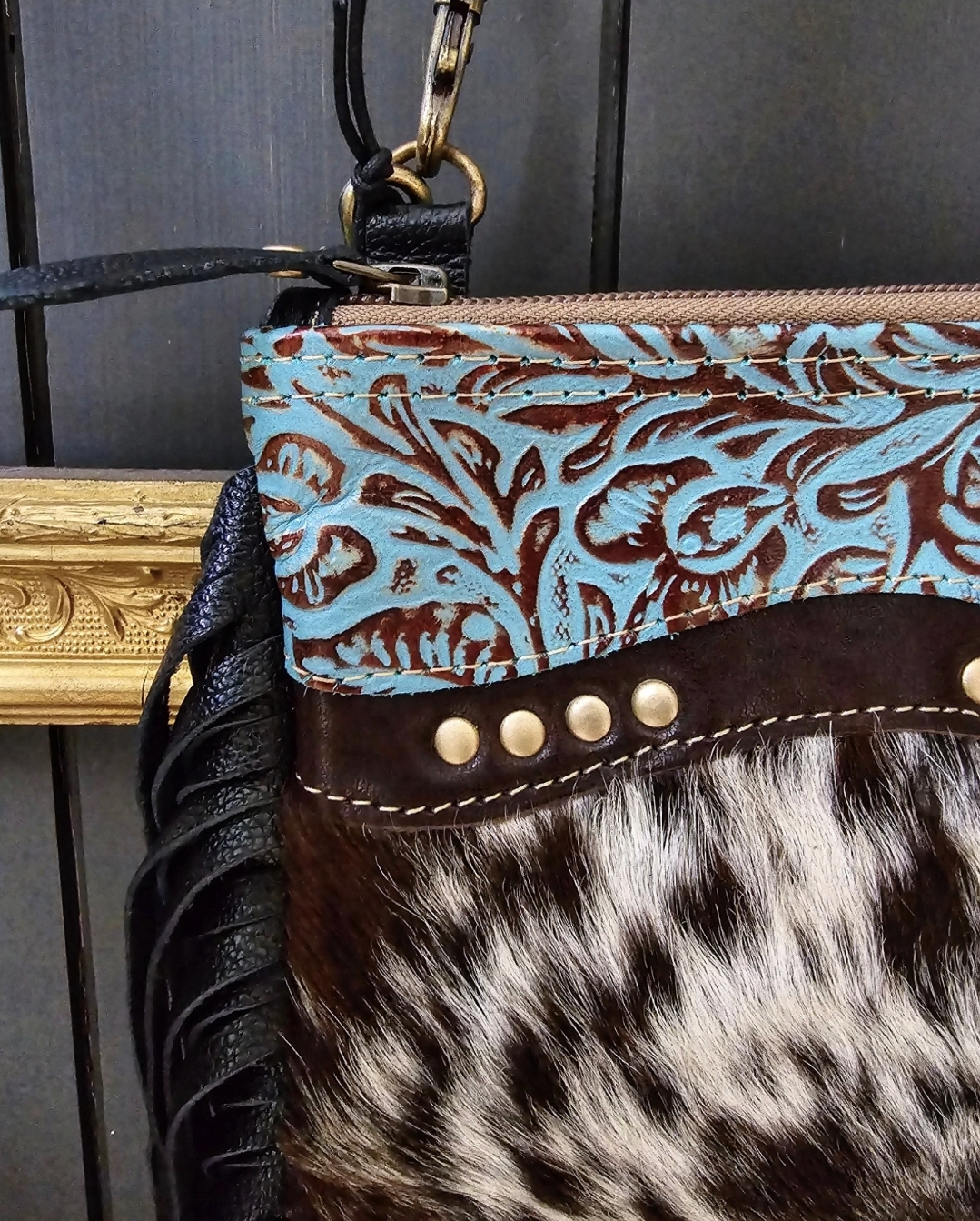 Crossbody Bag Skinnväska - Turquoise & Fringes - 2