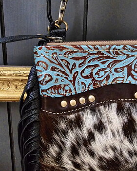 Crossbody Bag Skinnväska - Turquoise & Fringes