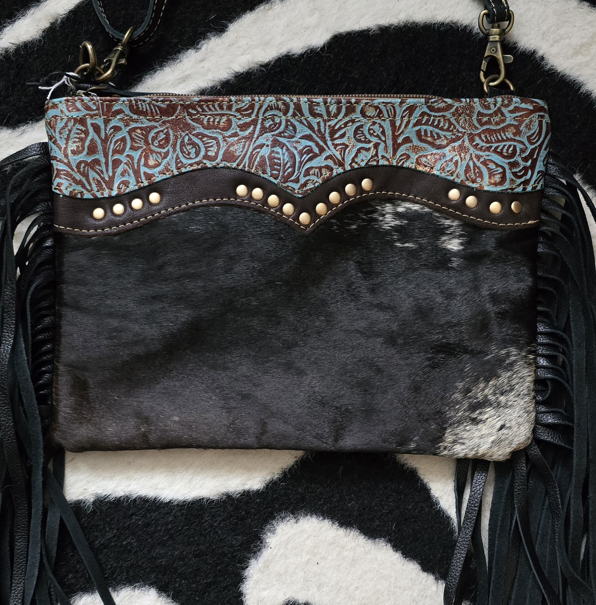 Crossbody Bag Skinnväska - Turquoise & Fringes - 5