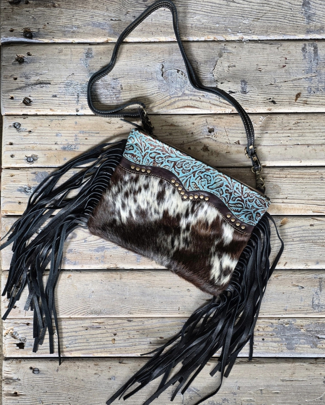 Crossbody Bag Skinnväska - Turquoise & Fringes