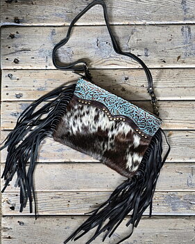 Crossbody Bag Skinnväska - Turquoise & Fringes