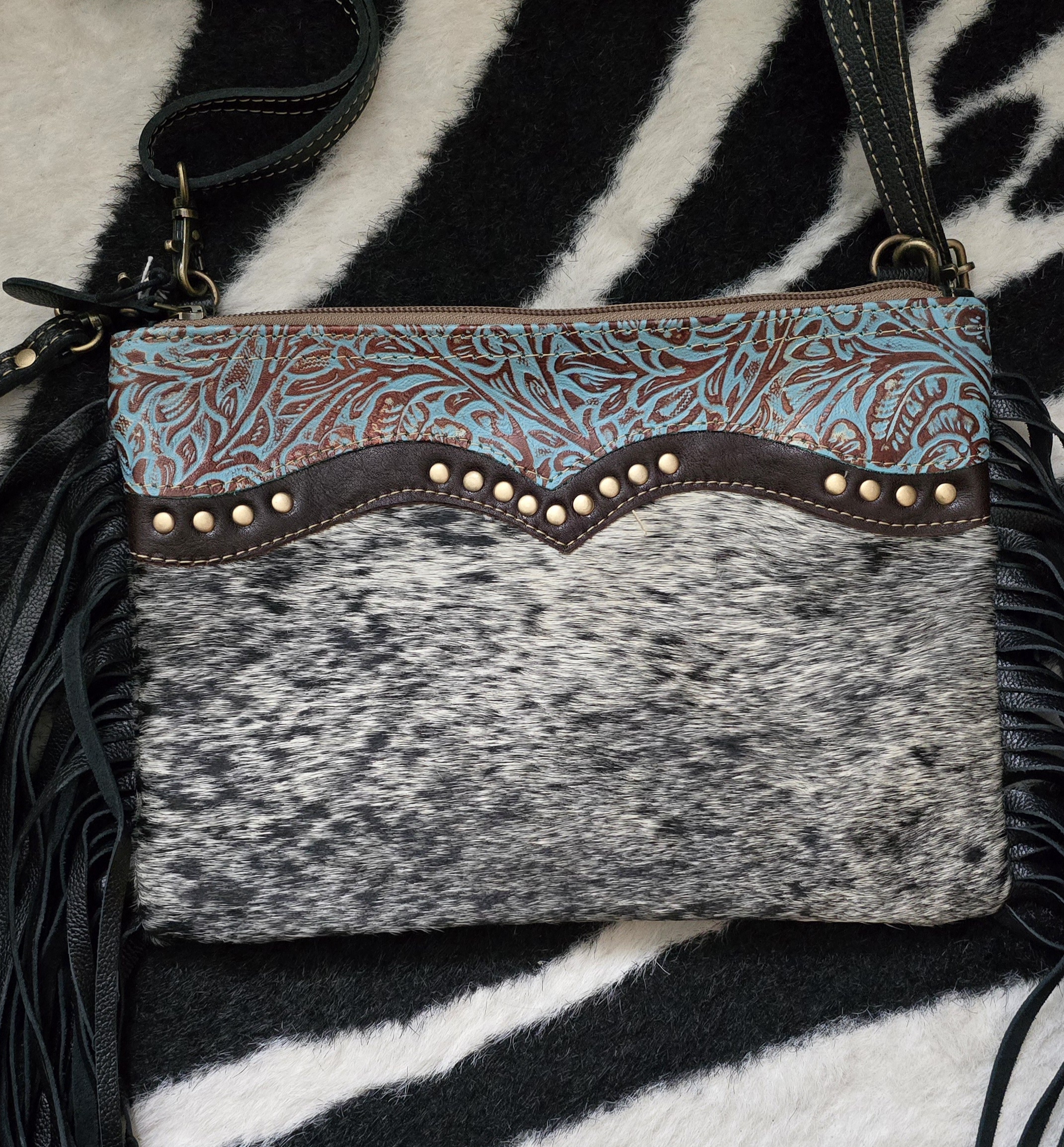 Crossbody Bag Skinnväska - Turquoise & Fringes - 7