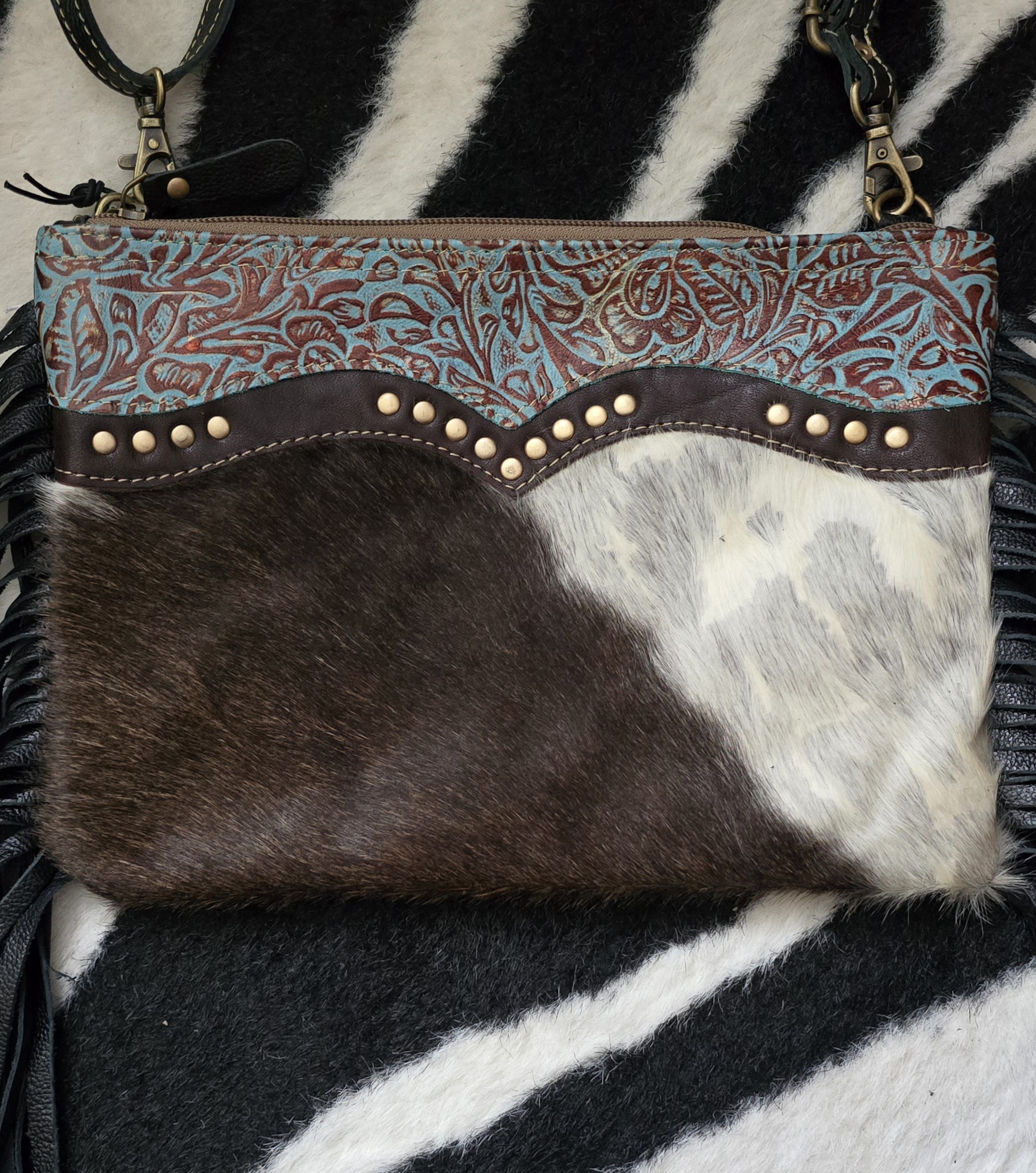Crossbody Bag Skinnväska - Turquoise & Fringes - 6