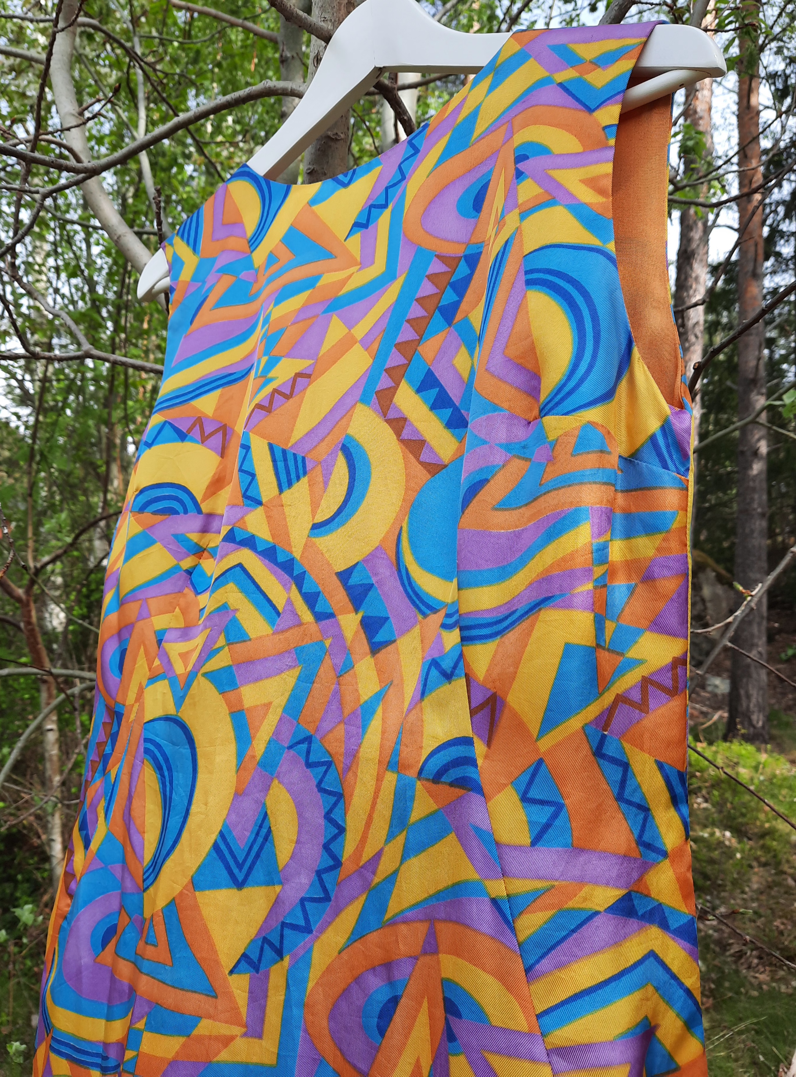 Färgglad 1960-talsklänning med grafiskt mönster (fodrad) ca storlek M, Vintage - 7
