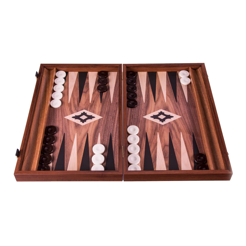 Handmade Backgammon Walnut, Black & Oak points 38x22 cm