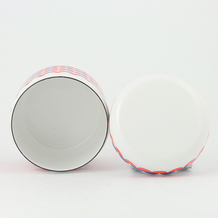 Seppo Mallat (1969) White Enamel Jar with Blue/Red Decor 12 cm