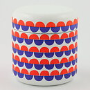 Seppo Mallat (1969) White Enamel Jar with Blue/Red Decor 12 cm