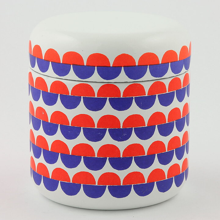Seppo Mallat (1969) White Enamel Jar with Blue/Red Decor 12 cm