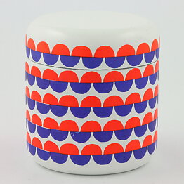 Seppo Mallat (1969) White Enamel Jar with Blue/Red Decor 12 cm
