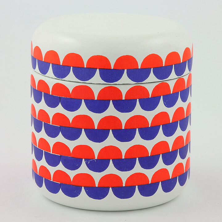 Seppo Mallat (1969) White Enamel Jar with Blue/Red Decor 12 cm