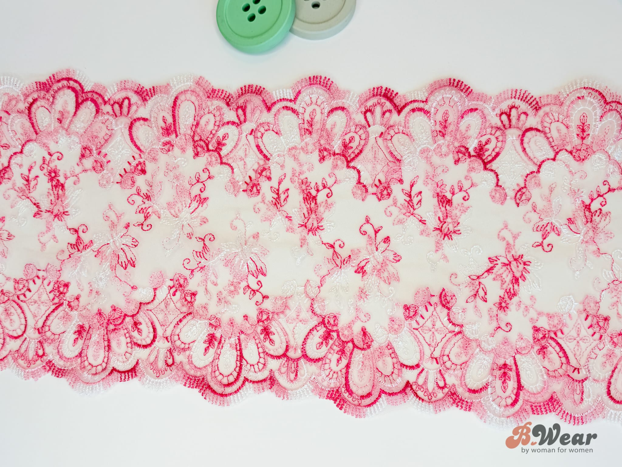 Non-stretch lace in pink and white - 20 cm