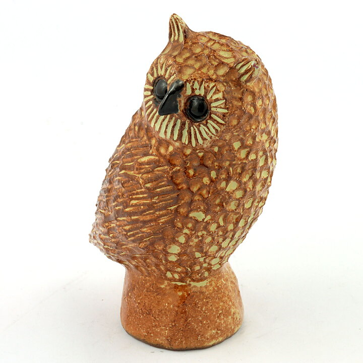 Bengt Wall (1960s) Brown Owl with Relief Decor 14 cm
