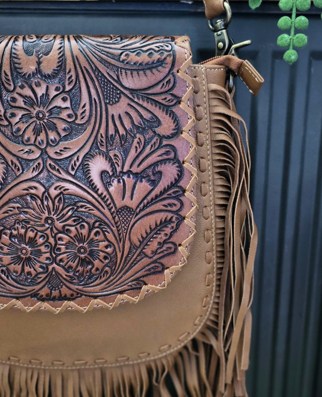 Crossbody Bag Skinnväska - Brown Leather Fringes - 5