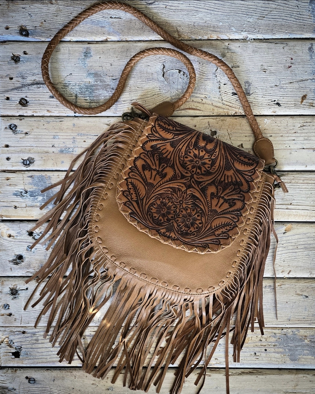 Crossbody Bag Skinnväska - Brown Leather Fringes - 2