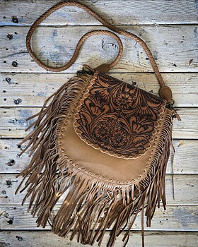 Crossbody Bag Skinnväska - Brown Leather Fringes
