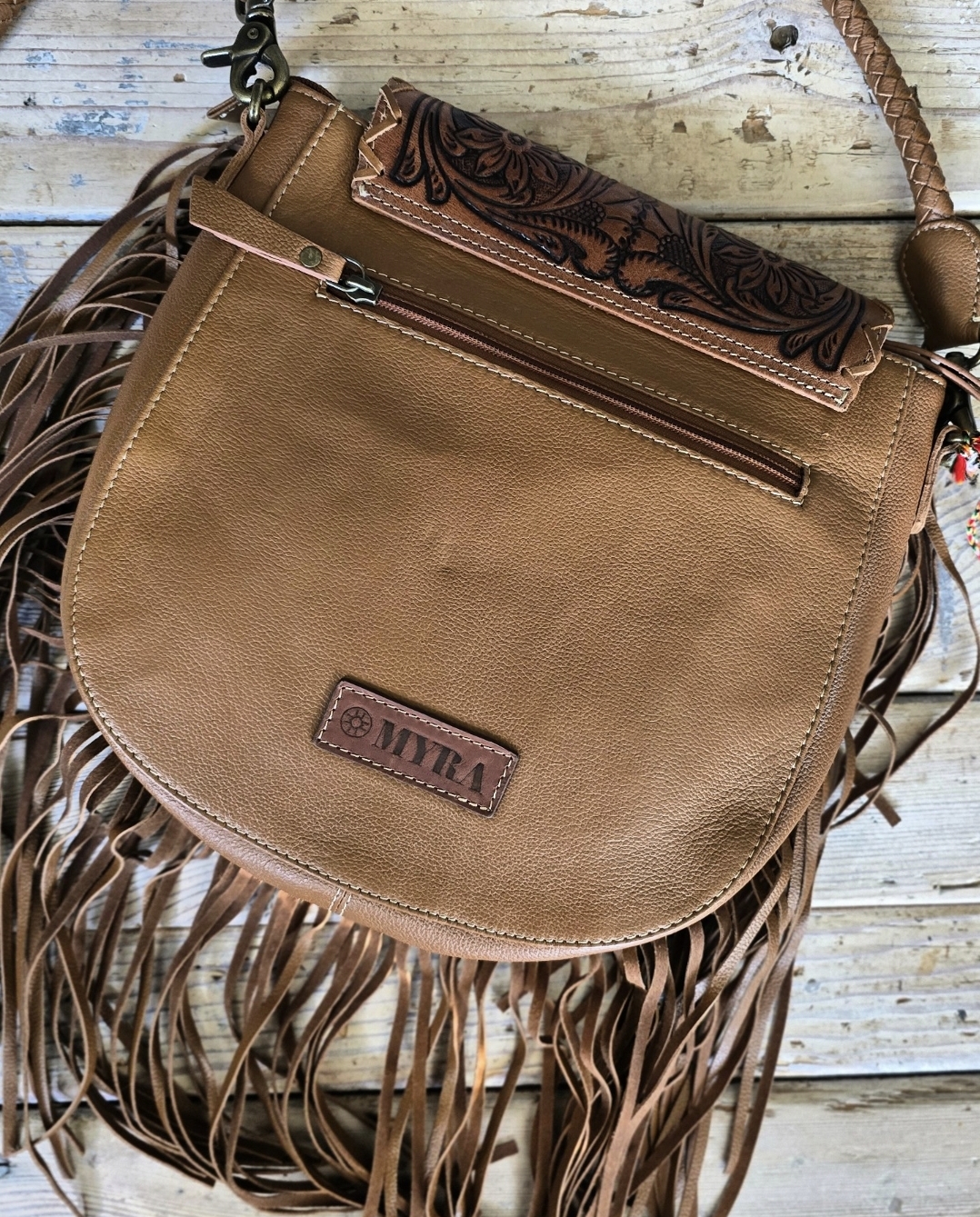 Crossbody Bag Skinnväska - Brown Leather Fringes - 6