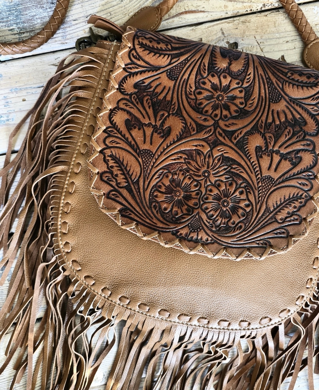 Crossbody Bag Skinnväska - Brown Leather Fringes - 3
