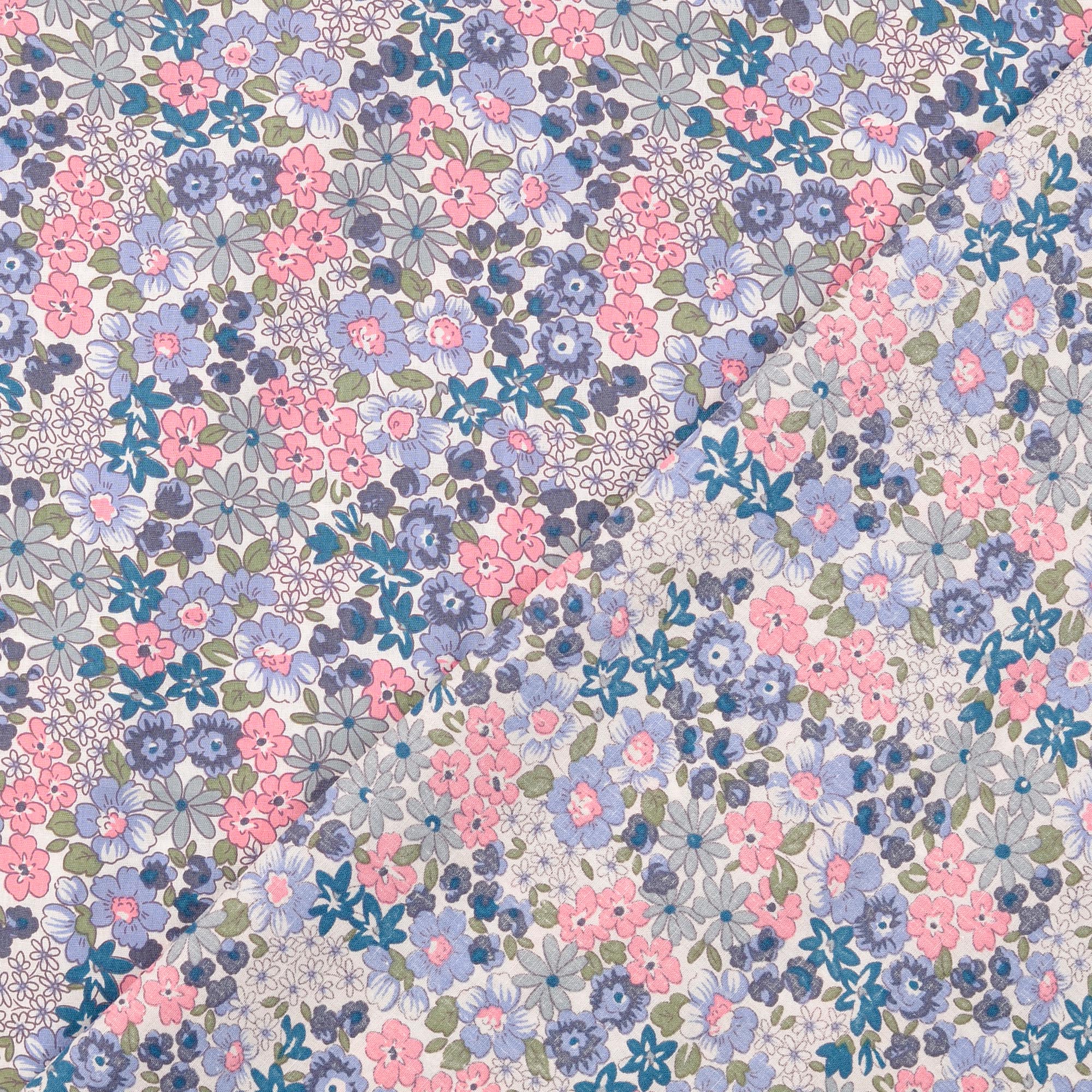 COTTON POPLIN - FLOWER PINK/BLUE - 3