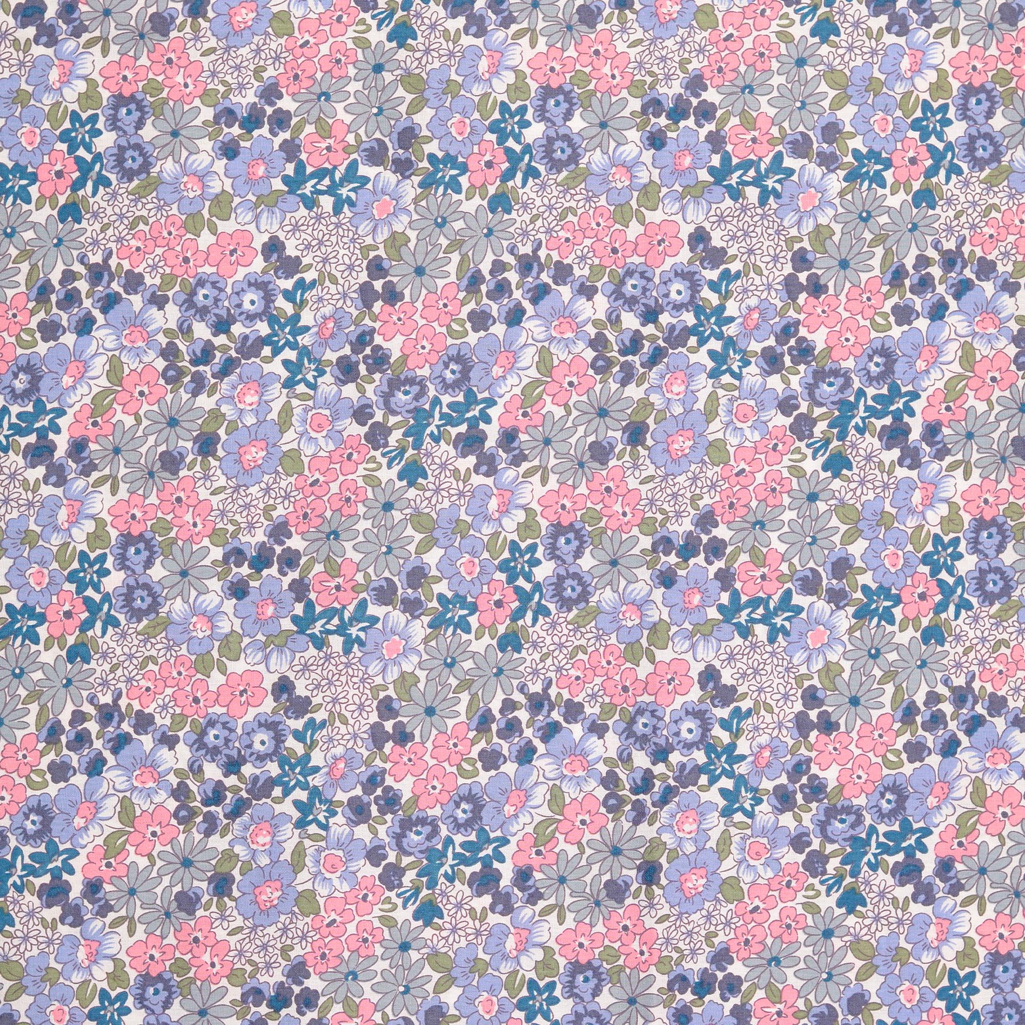 COTTON POPLIN - FLOWER PINK/BLUE