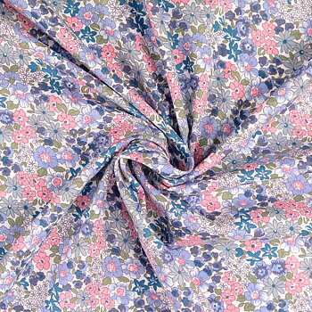 COTTON POPLIN - FLOWER PINK/BLUE