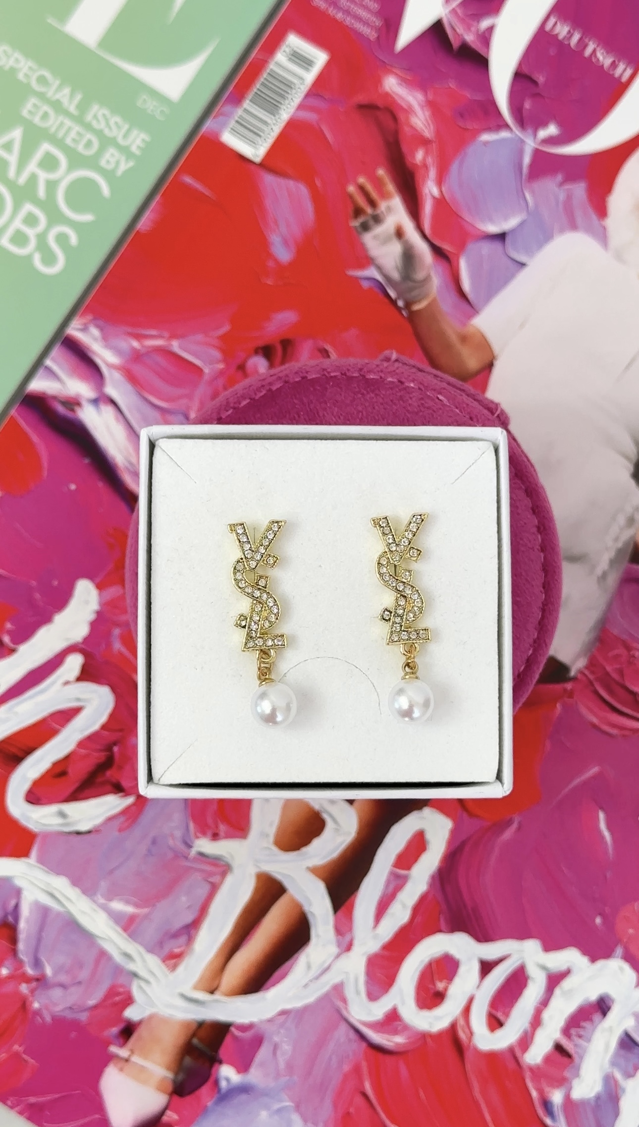 Earrings Y Designer white pearl Gold