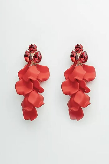 Bow 19 - Leaf  Stone Earrings Red
