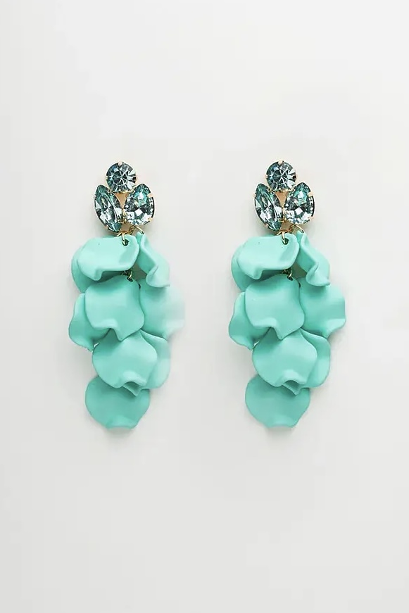 Bow 19 - Leaf  Stone Earrings Aqua
