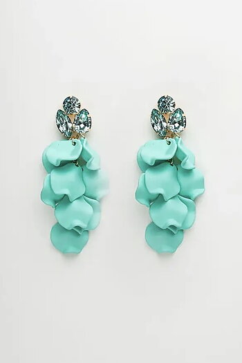 Bow 19 - Leaf  Stone Earrings Aqua