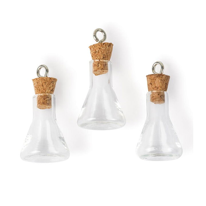 Solid Oak Steampunk Glass Accents - Erlenmeyer Flasks