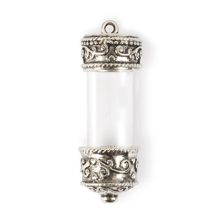 Solid Oak Steampunk Glass Pendant - Large Vial